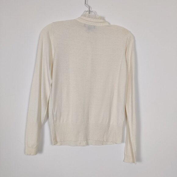 Dérique Women's Button Up Cardigan Blouse Size M Cream Ruffle Rayon Cotton Knit - Picture 4 of 7